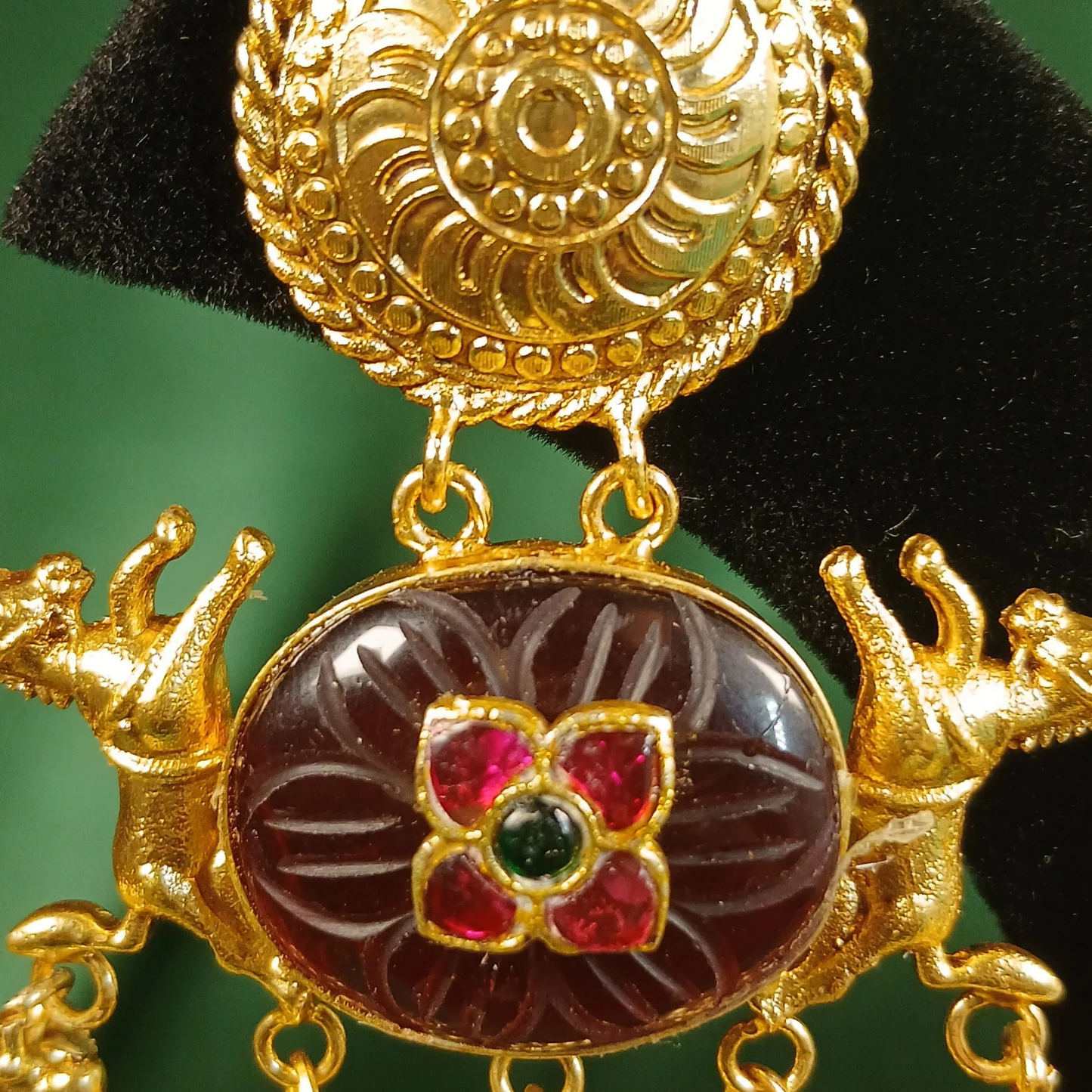 Chandbali- Red Carved Stone
