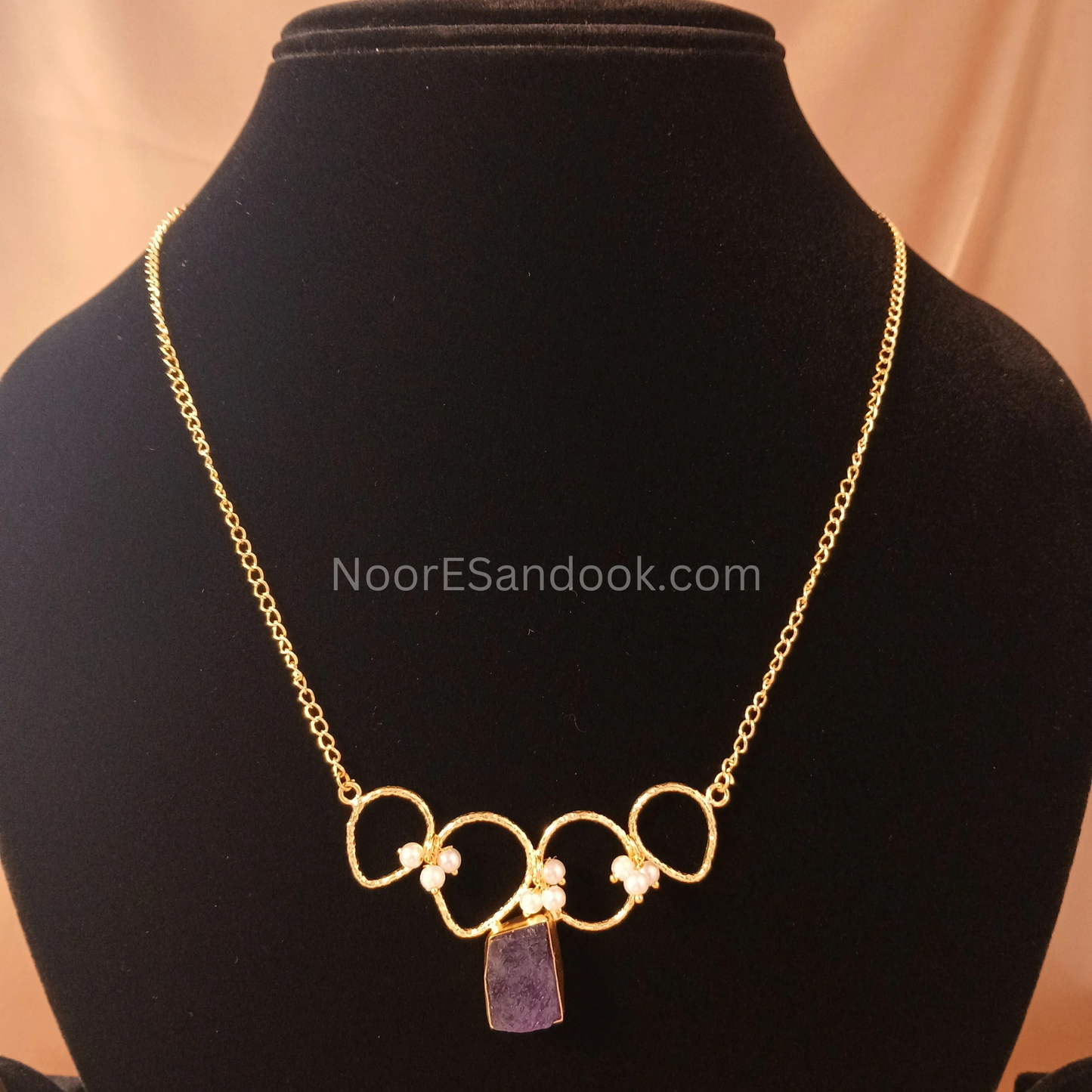 Stone pendant with chain- Purple