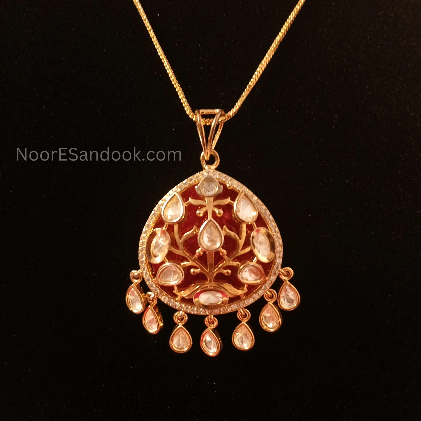 Artistic Stone carving Pendant set (Red)