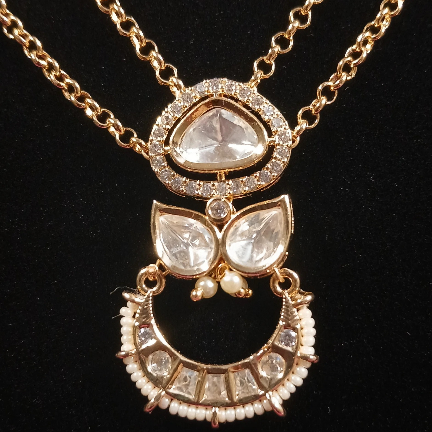 Polki Pendant Set with Double Layer Chain- AP169B