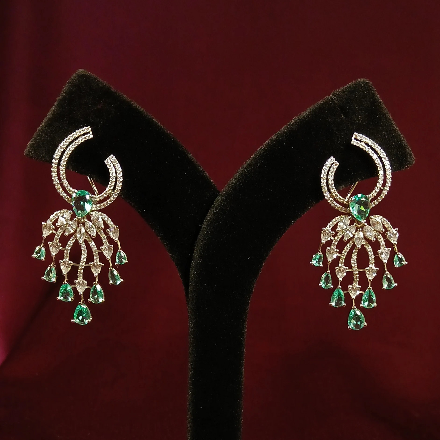 American Diamond Earrings with Sea Green Stones