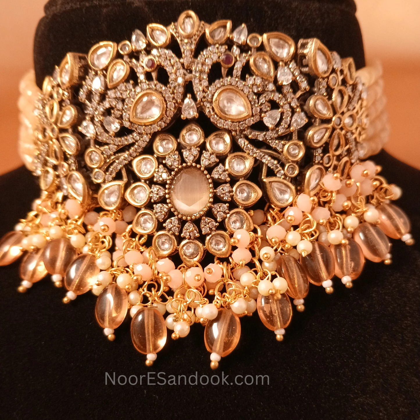 Victorian choker- Peach stones