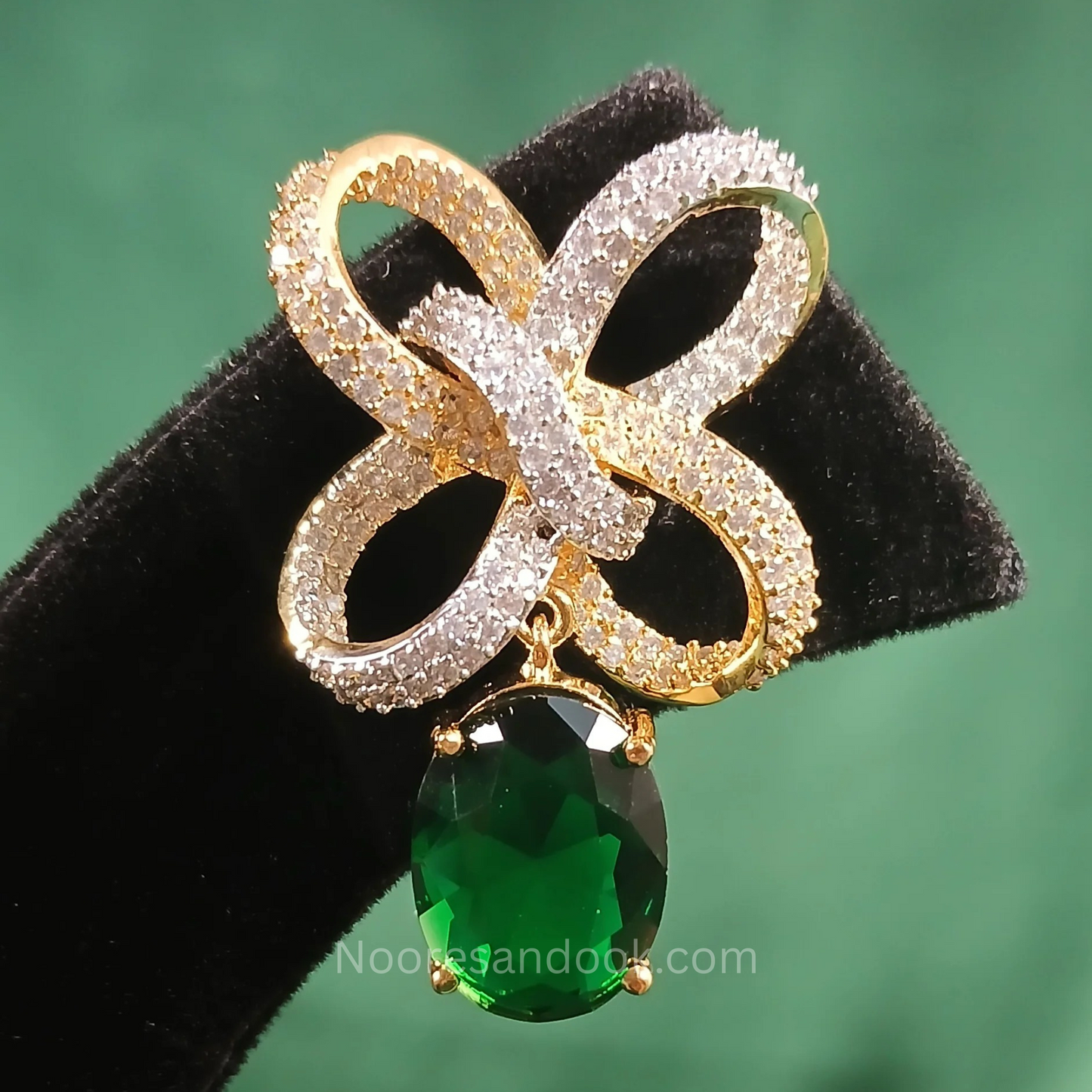 American Diamond Earrings with Green Drop - NoorESandook