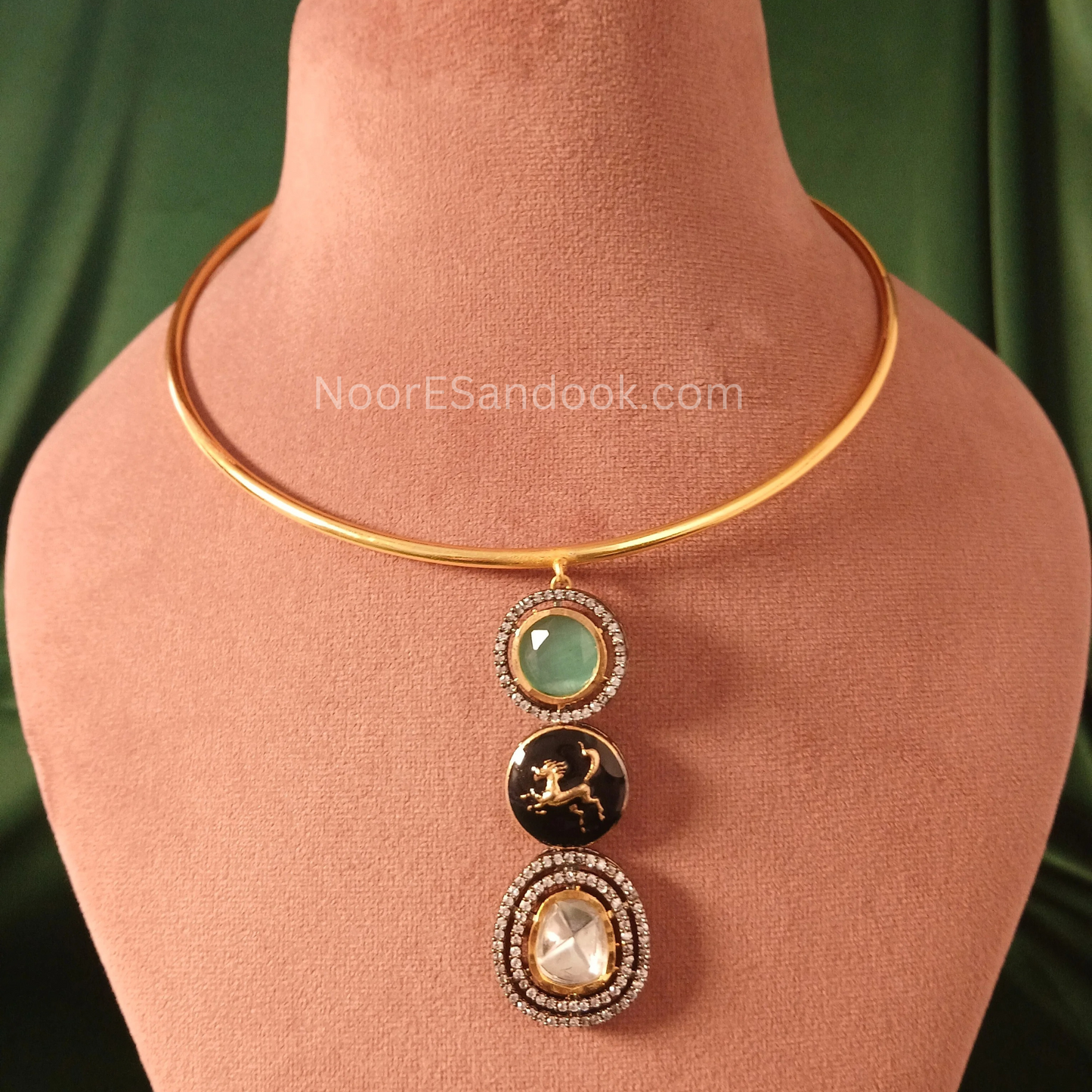 Branded Necklace-Haslee with Earrings(Tiger)- Black