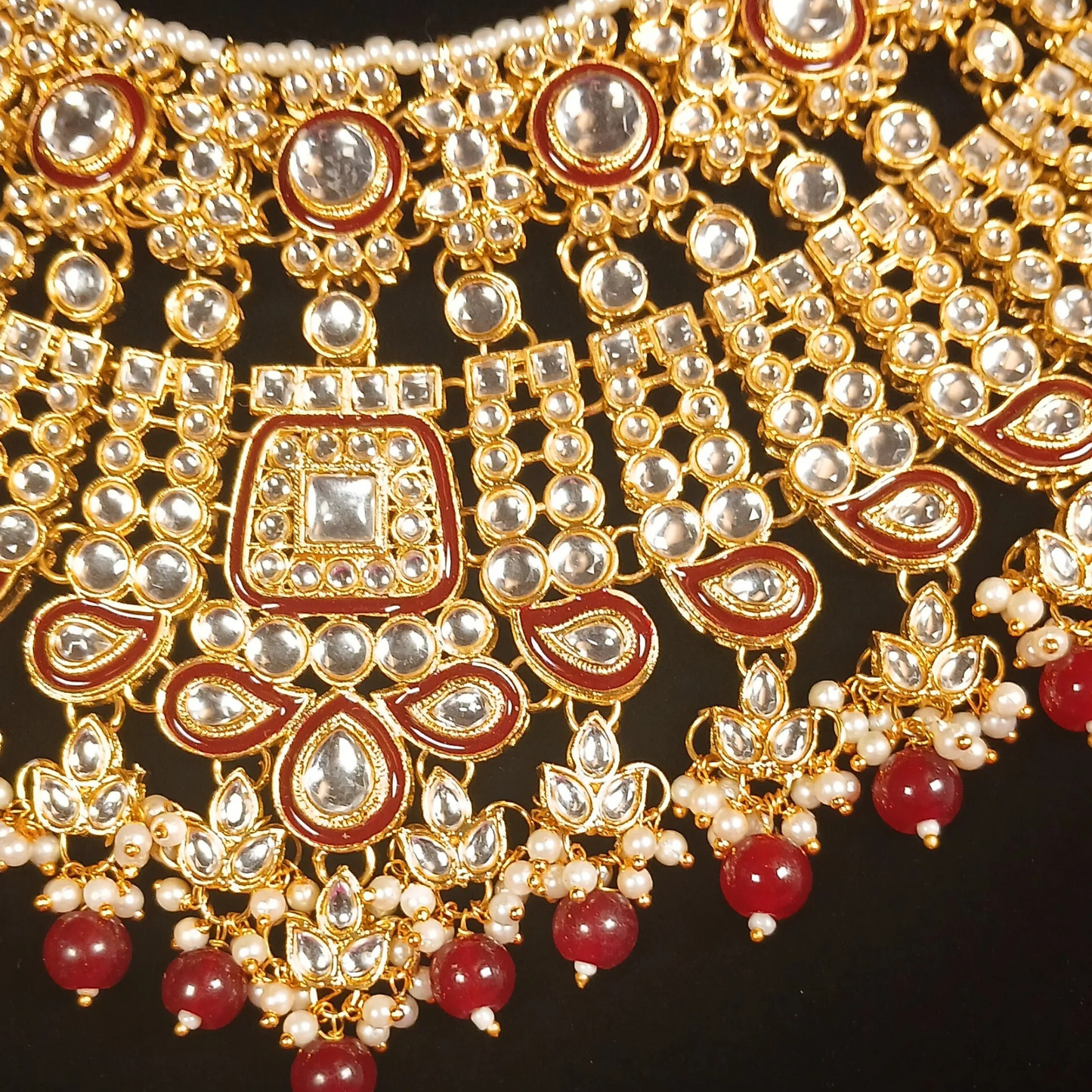 Red Kundan bridal set- With Maang Tika & Haath Phool