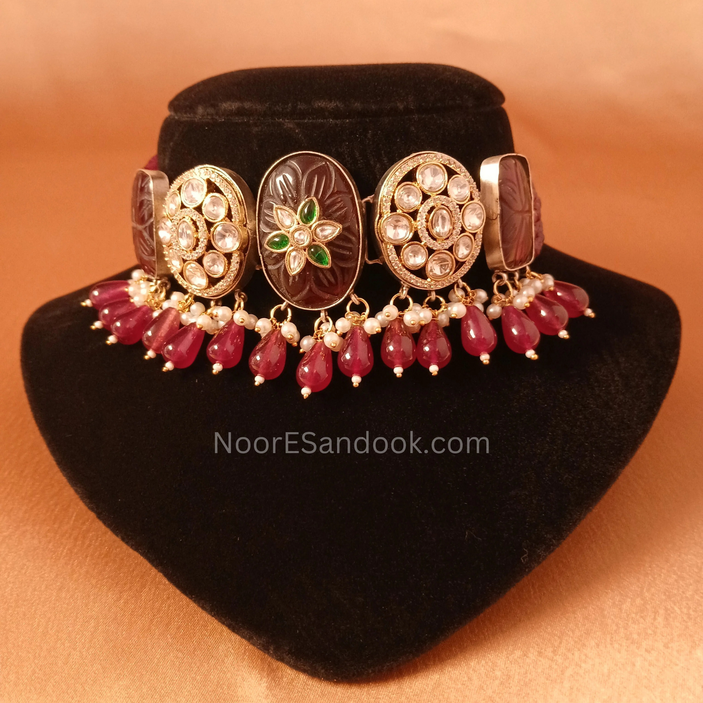 Carved Red stone choker