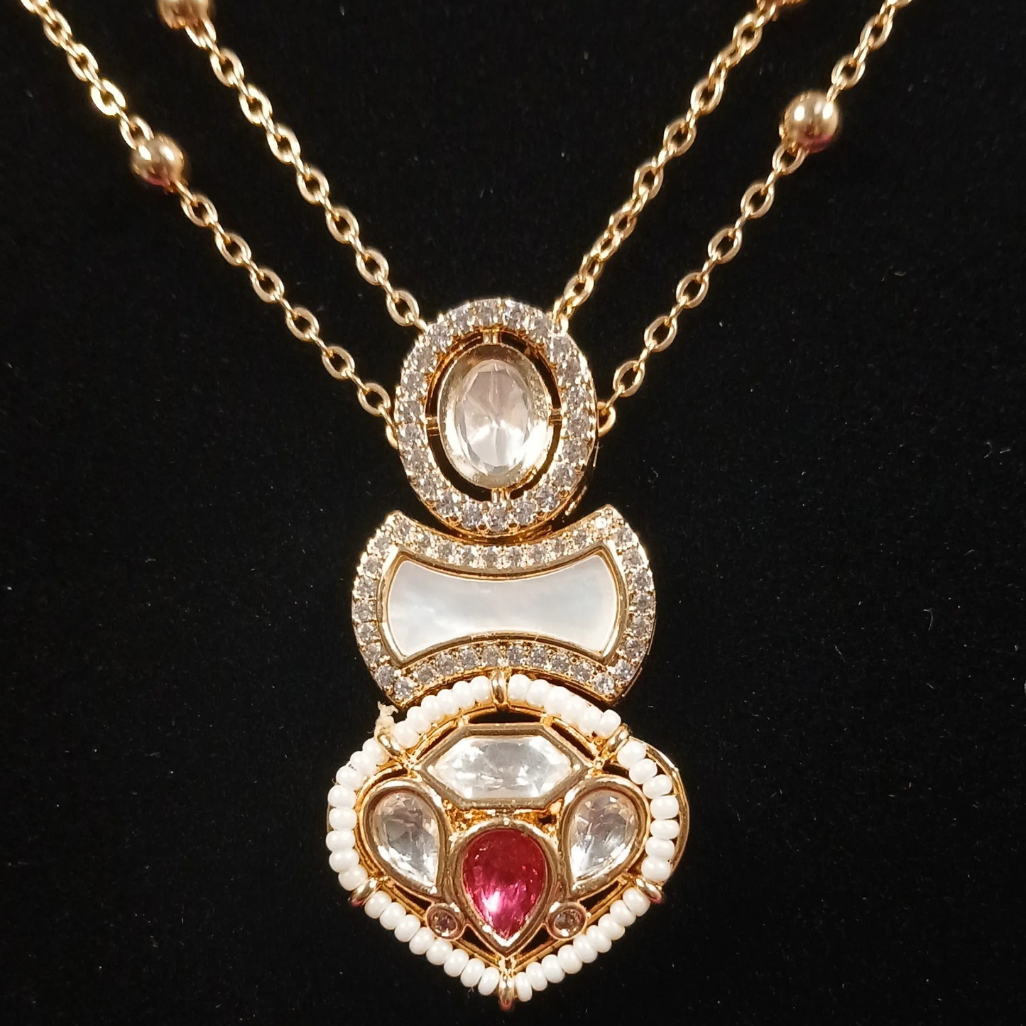 Polki Pendant Set with Double Layer Chain- AP164A