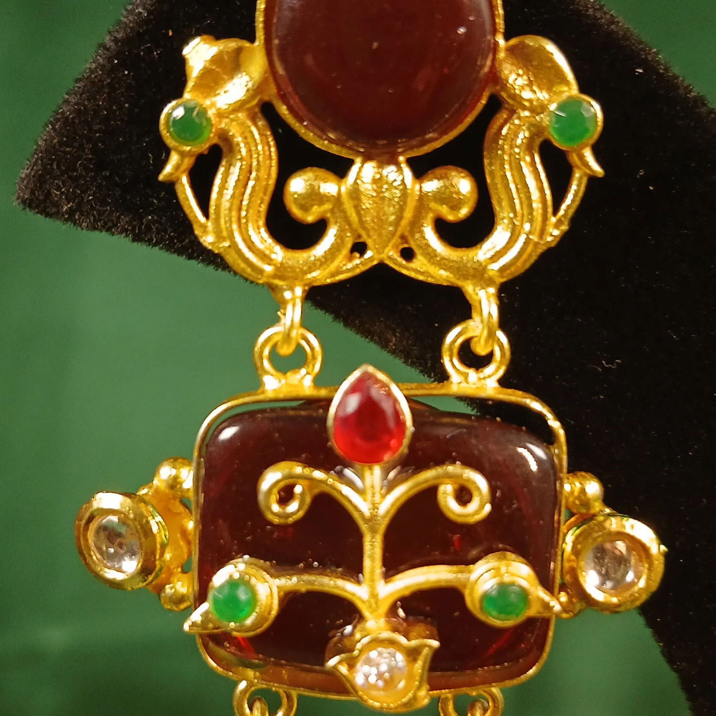 Long Golden Earrings- Inlay Work
