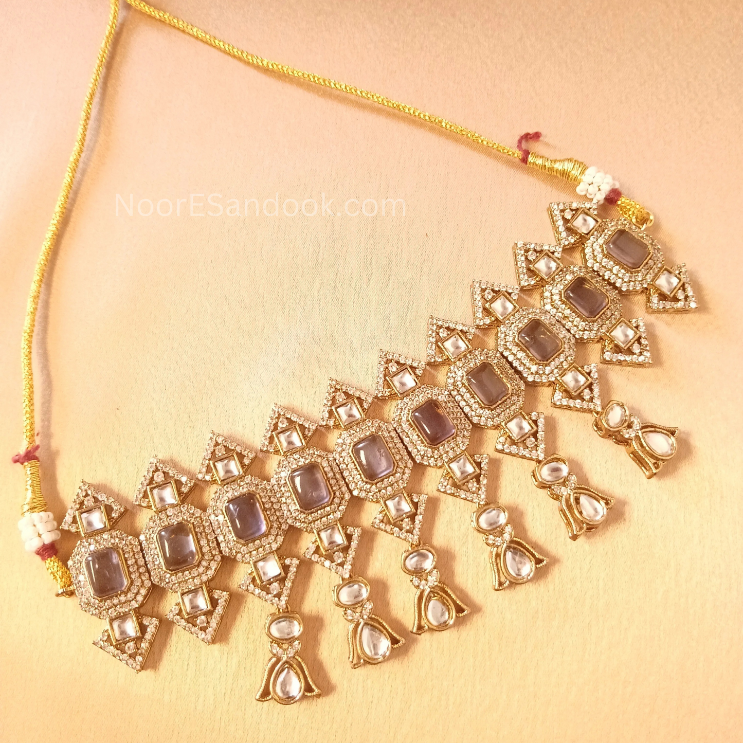 Doublet Stone Necklace- Design 2 (Purple)