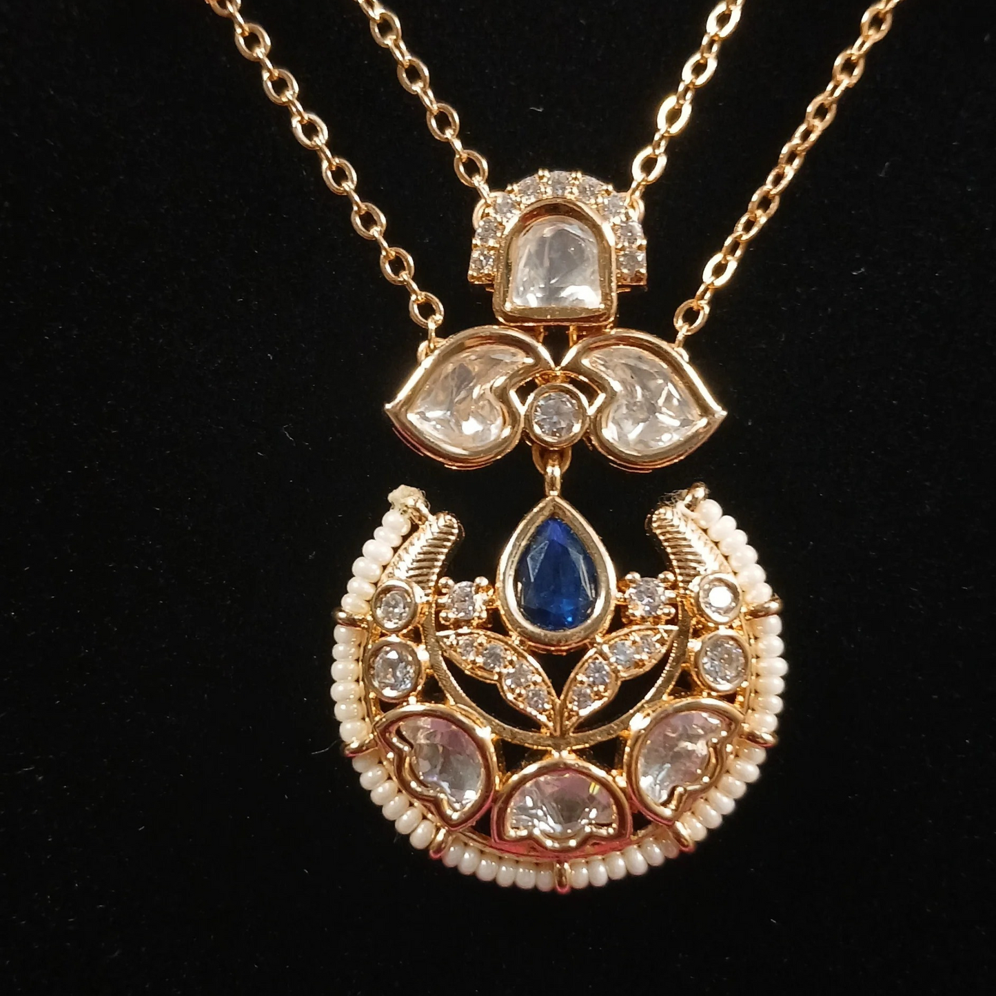 Polki Pendant Set with Double Layer Chain- AP162B
