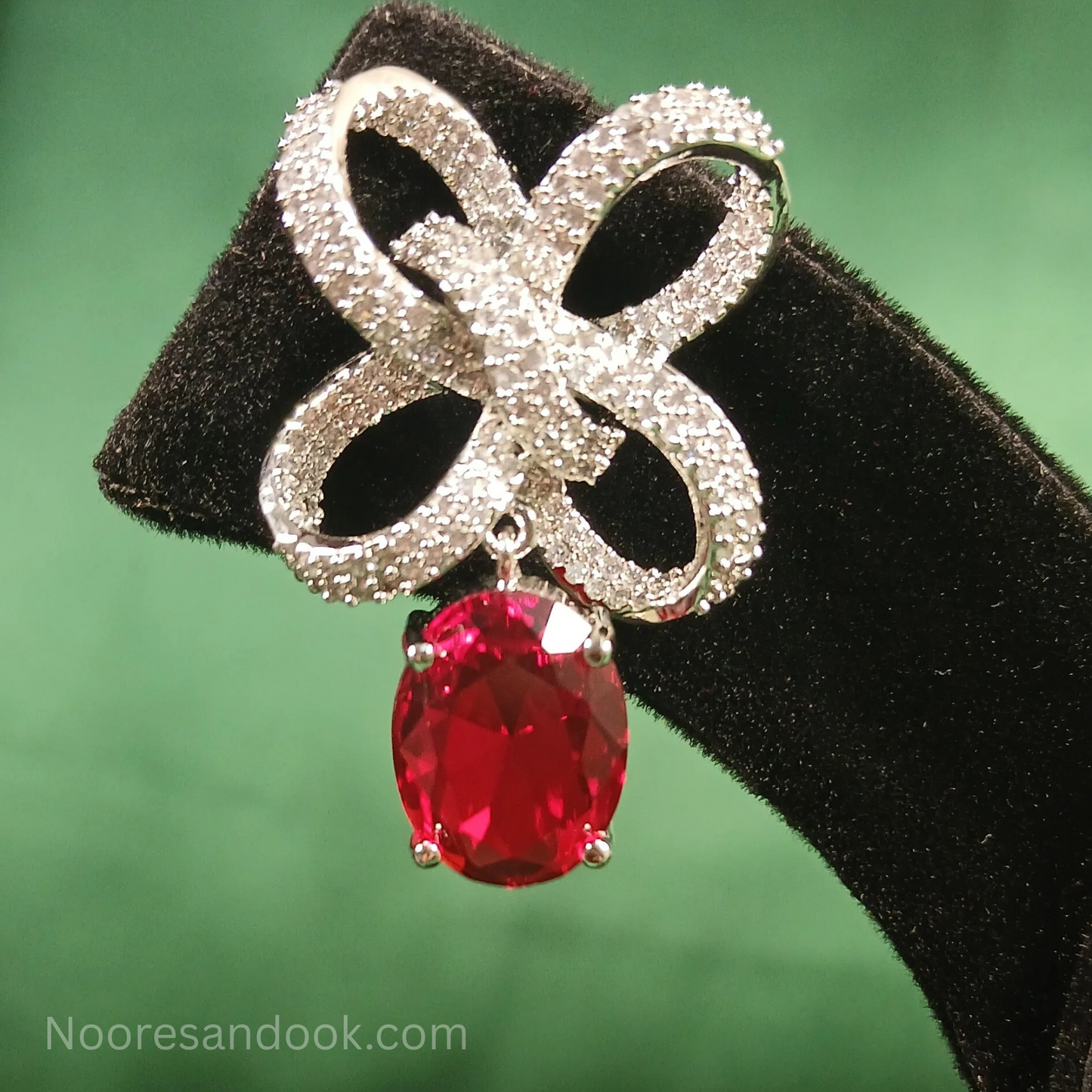 American Diamond Earrings with Red Drop