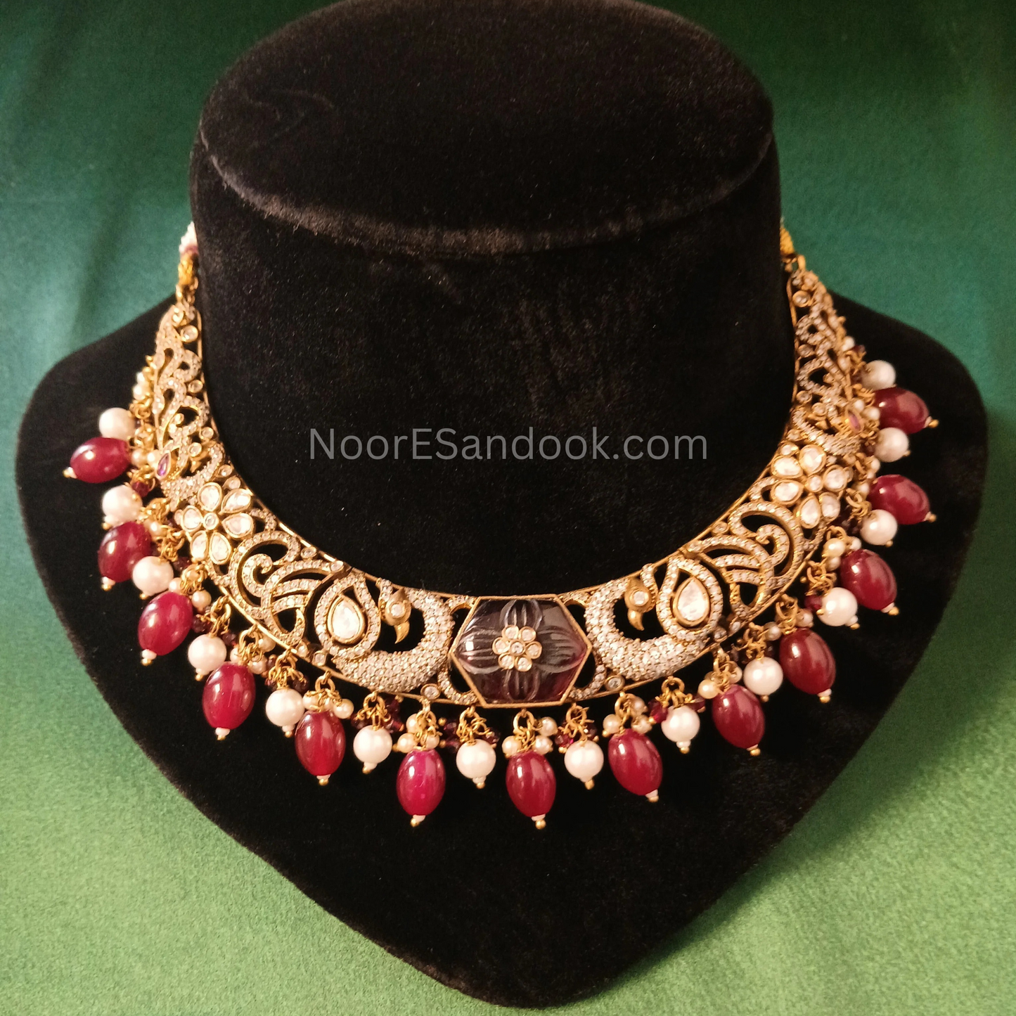 Broad Necklace with Doublet Stone- Bridal Set