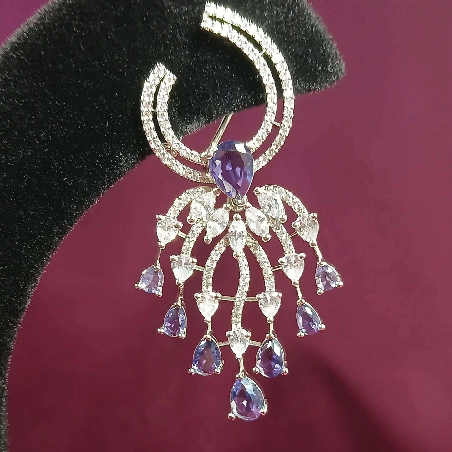 American Diamond Earrings with Purple Stones