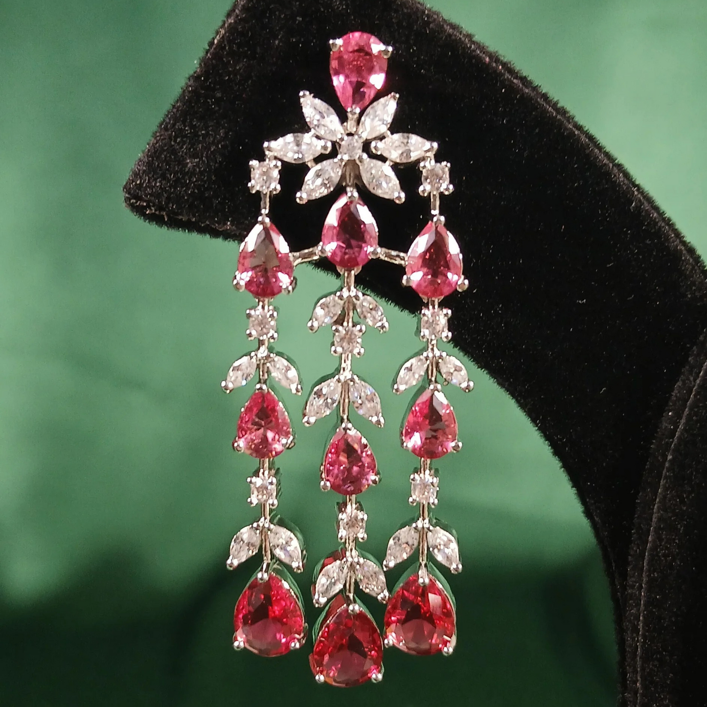 Pink Tourmaline and American Diamond Earrings