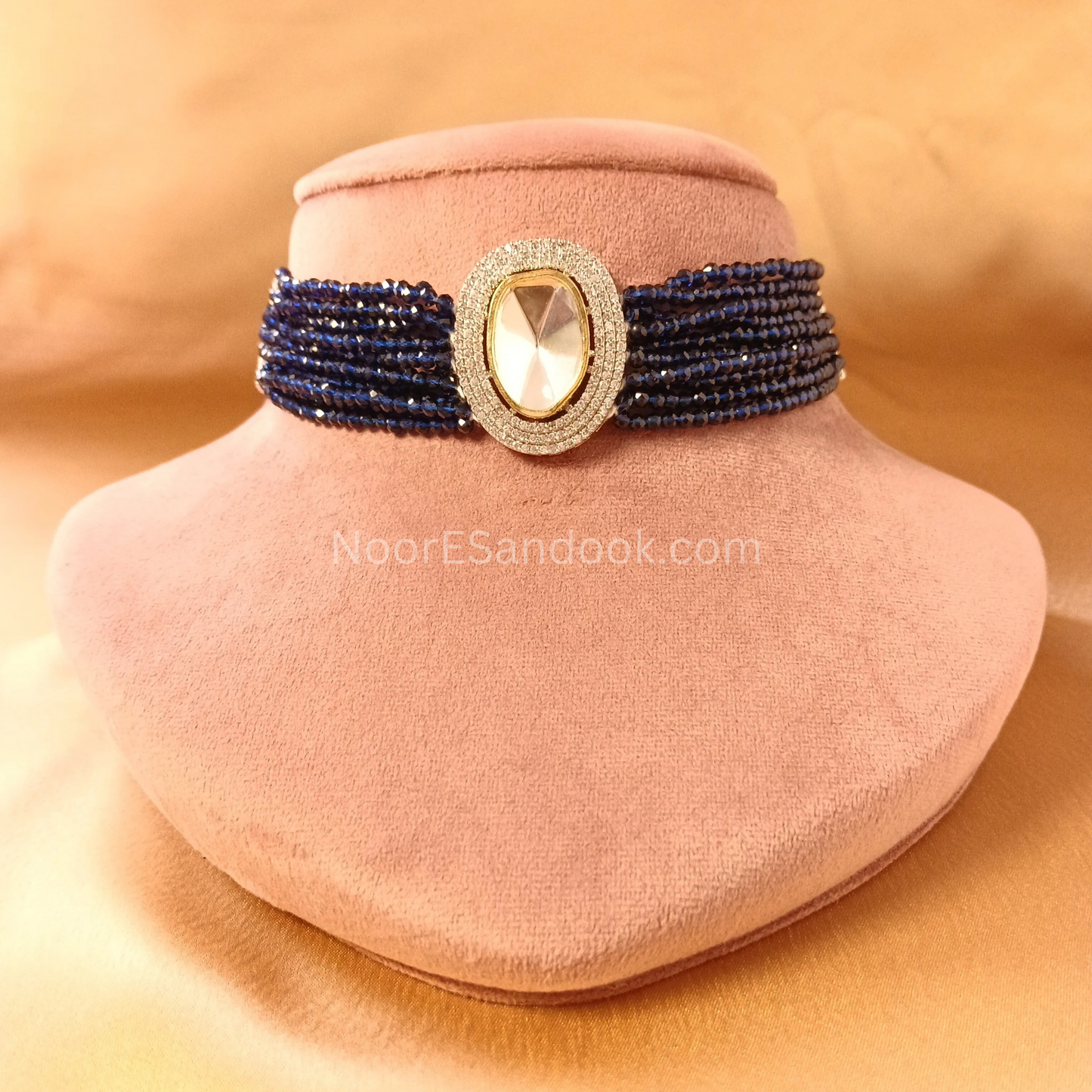 Single Polki Stone Choker- Blue
