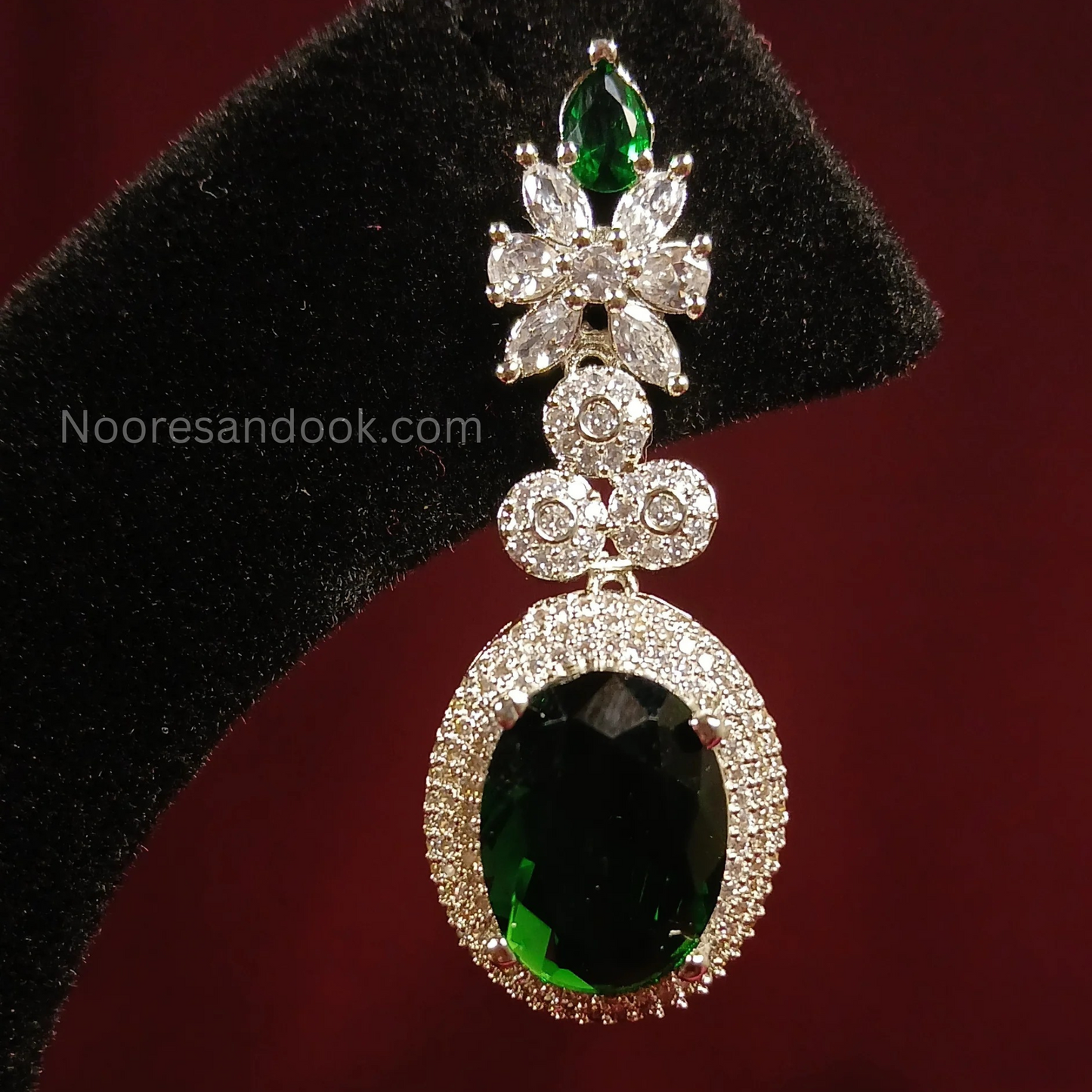 American Diamond- Green Earrings - NoorESandook