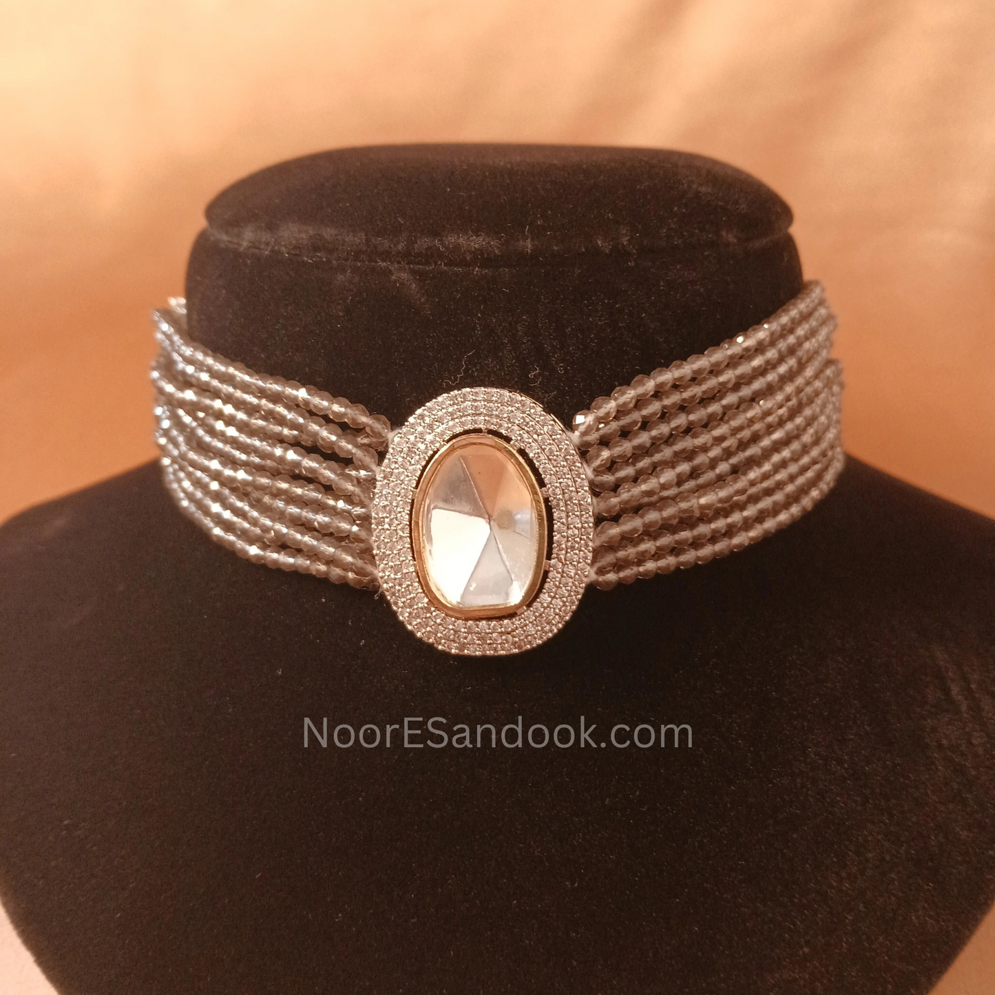 Single Polki Stone Choker- Grey