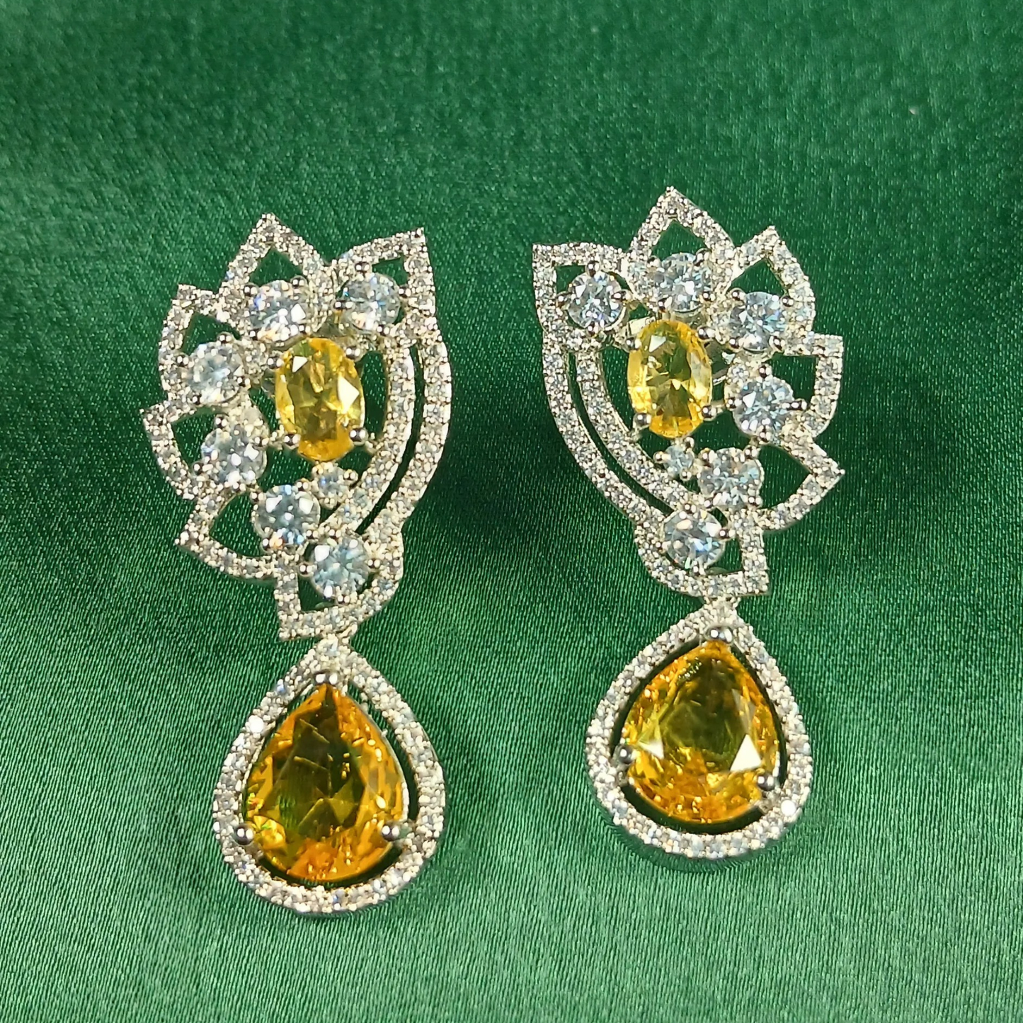 Yellow Topaz American Diamond Earrings
