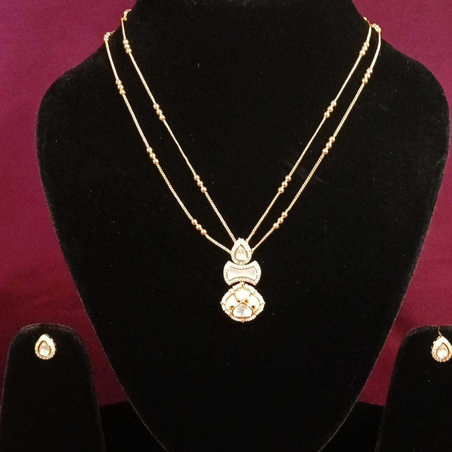 Polki & MOP Pendant Set with Double Layer Chain- AP165