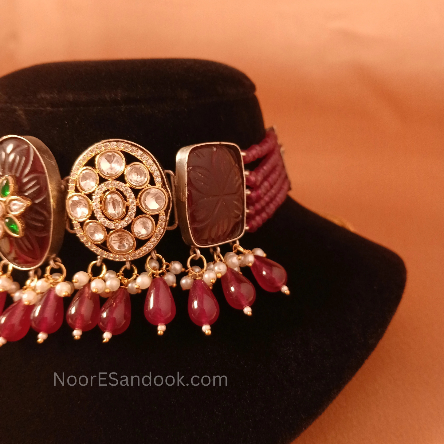 Carved Red stone choker
