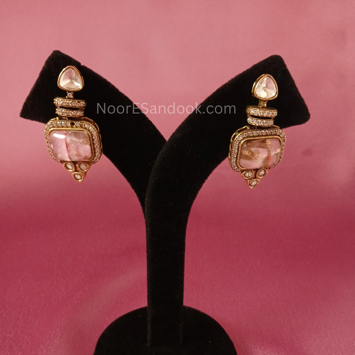 Doublet Stone Necklace- Design 3 (Pink)
