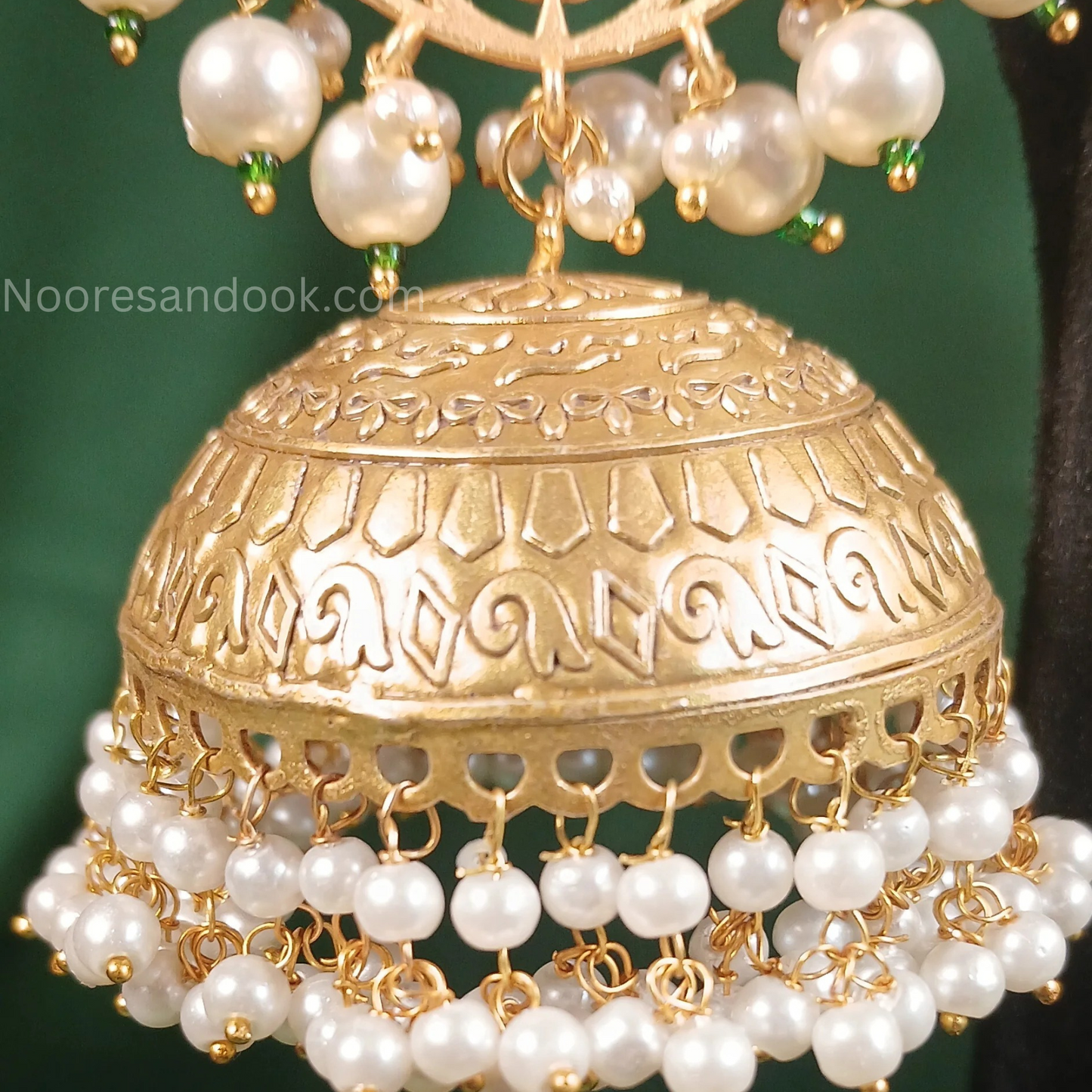 Long Golden Jhumka with Orange Stone - NoorESandook