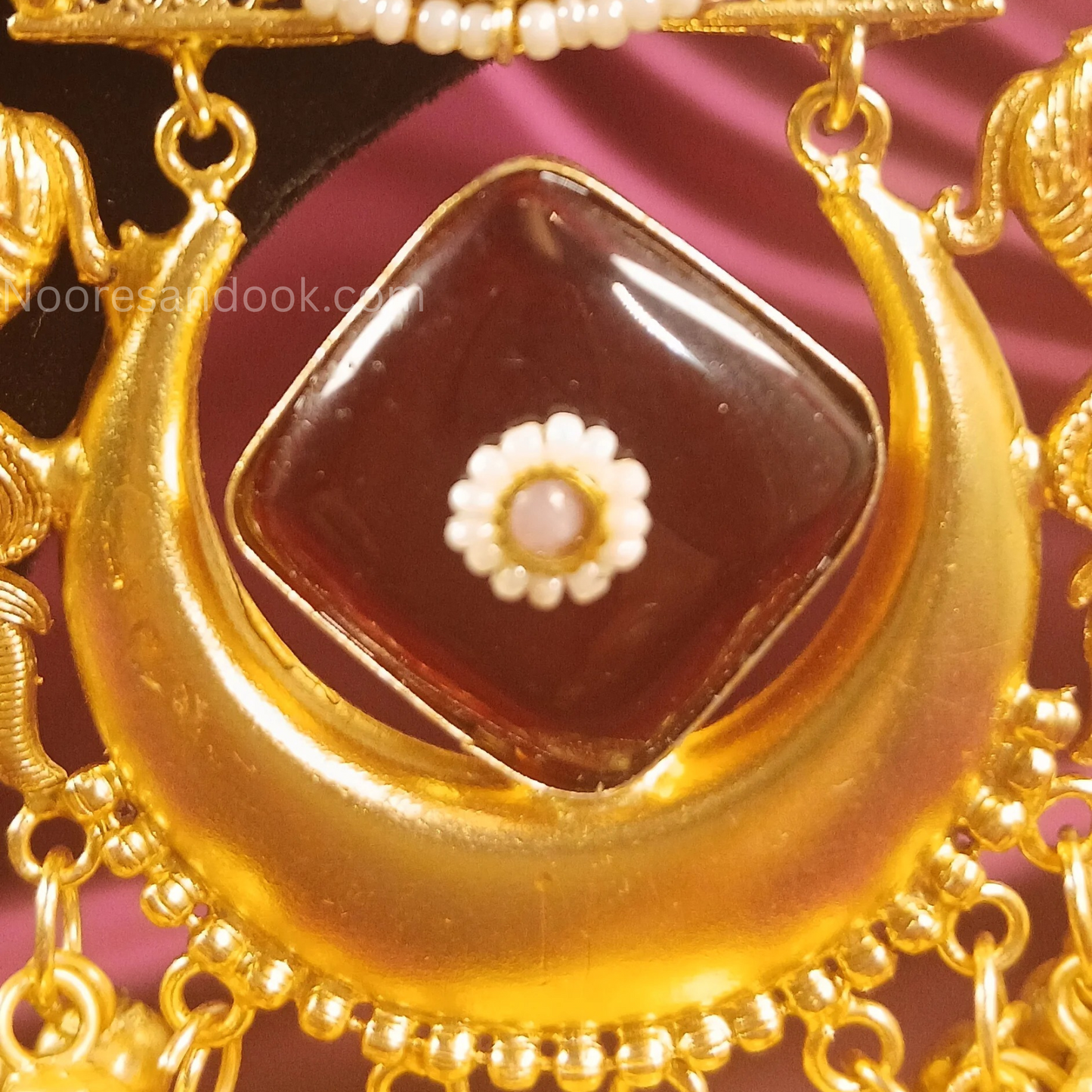Golden Earrings with Red Stone