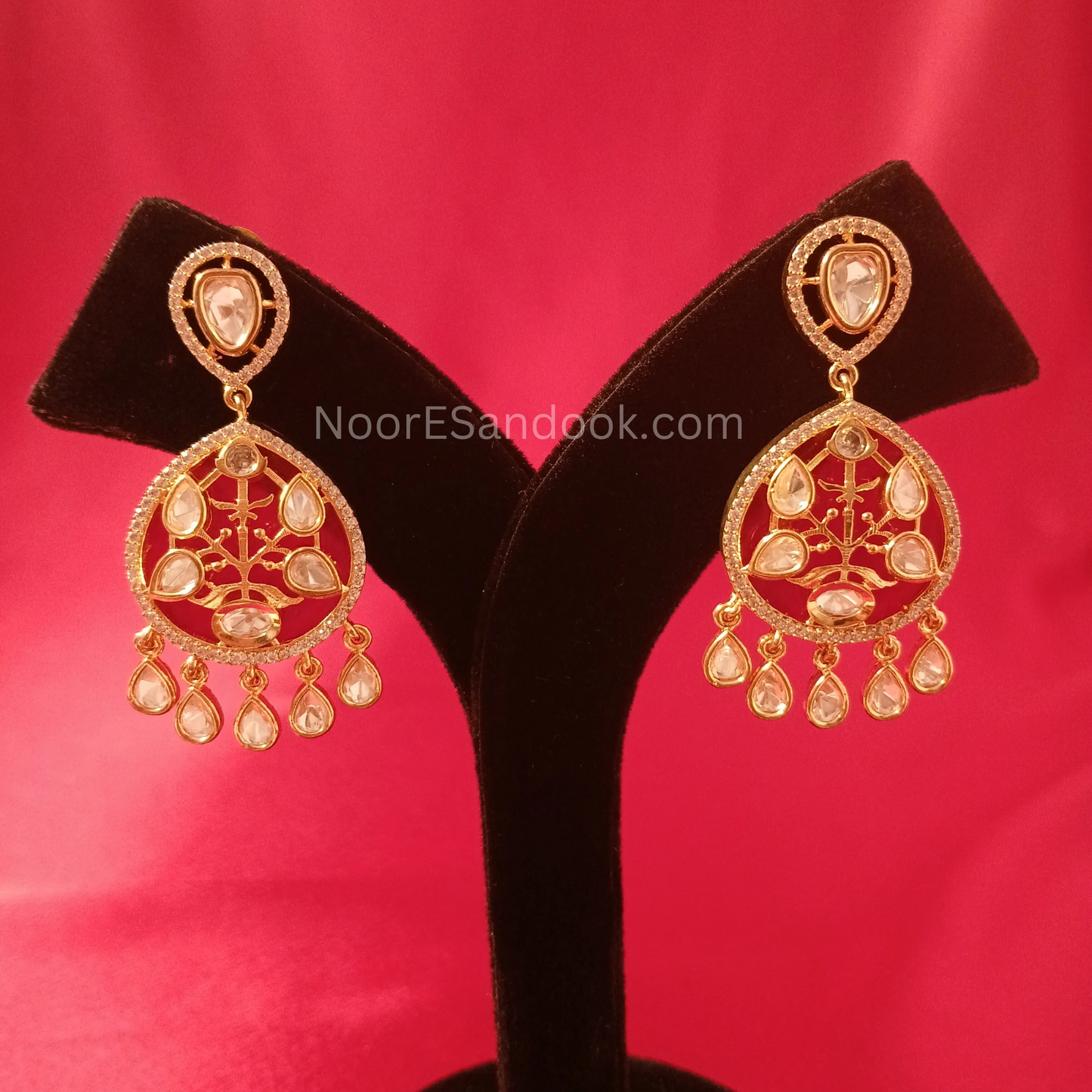 Artistic Stone carving Pendant set (Red)