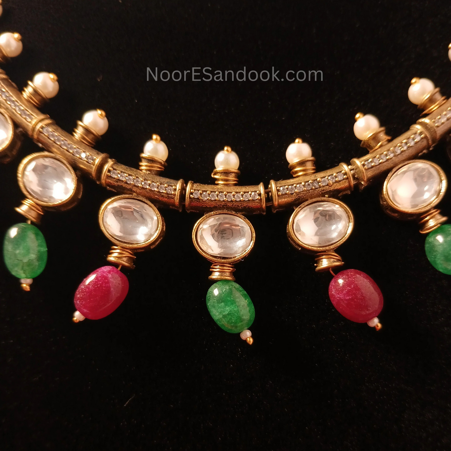 Single Layer Polki Set with Stones-Multi Color