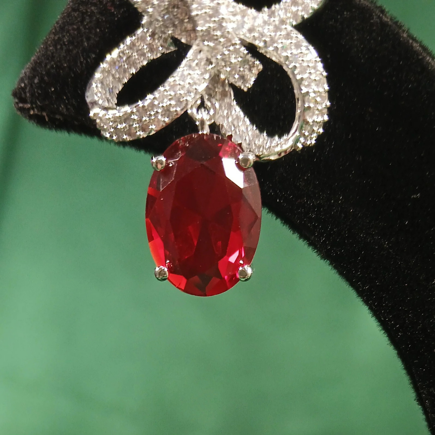 American Diamond Earrings with Red Drop