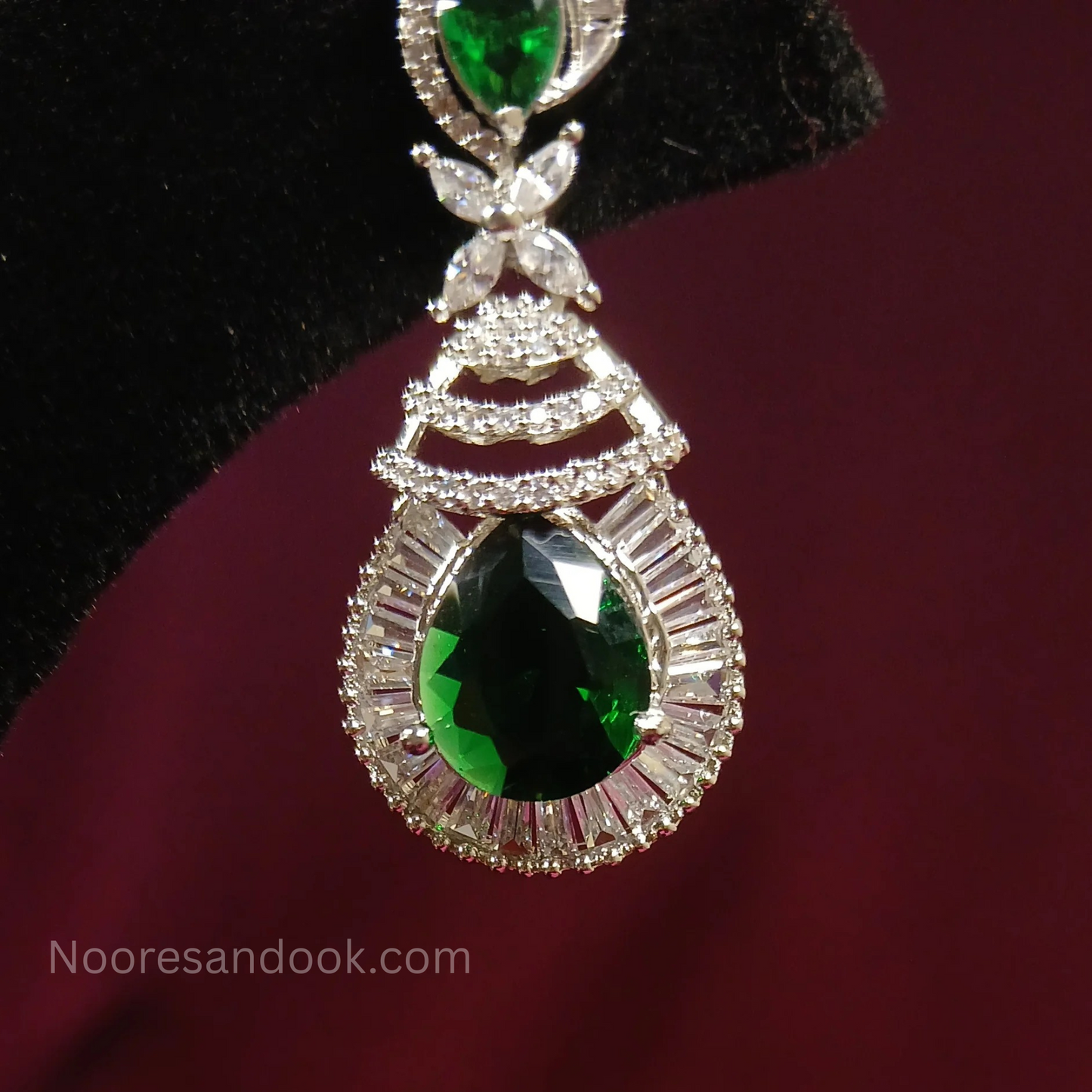 American Diamond Earrings- Green - NoorESandook