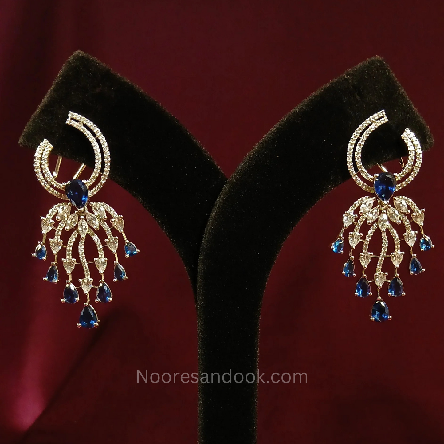 American Diamond Earrings with Blue Stones