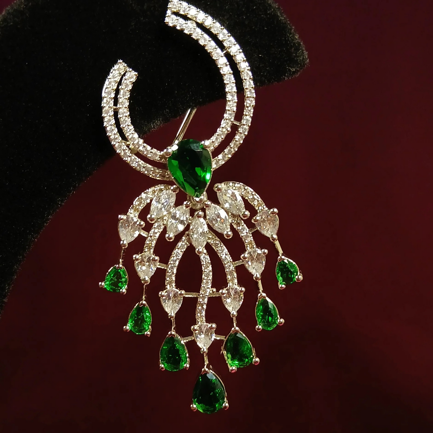 American Diamond Earrings with Green Stones