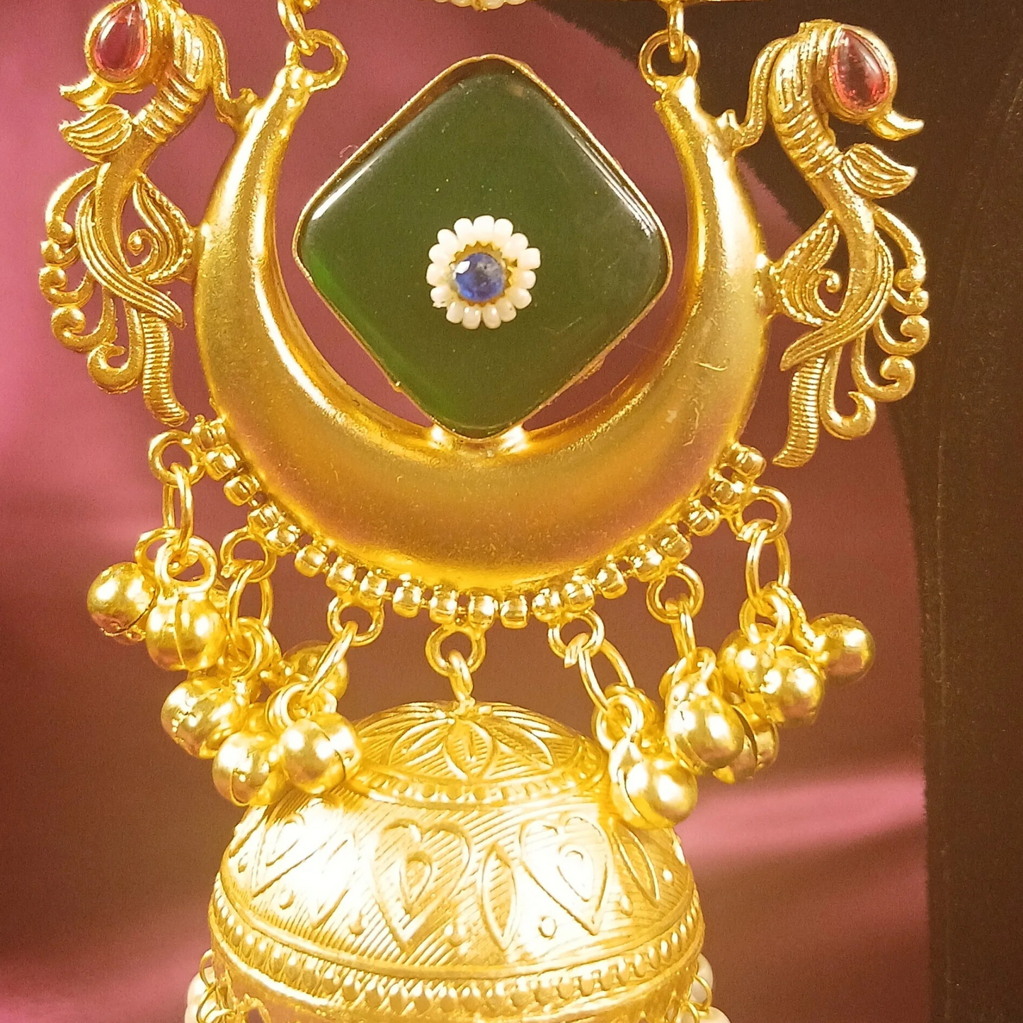 Golden Earrings with Green Stone