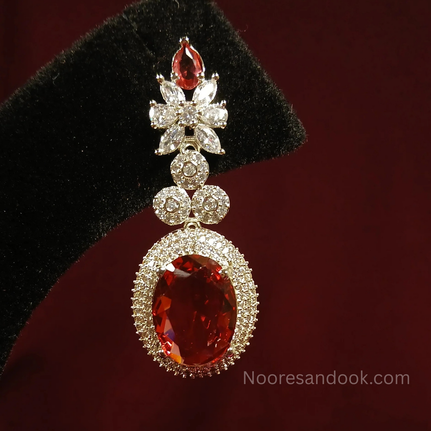 American Diamond- Red Earrings - NoorESandook