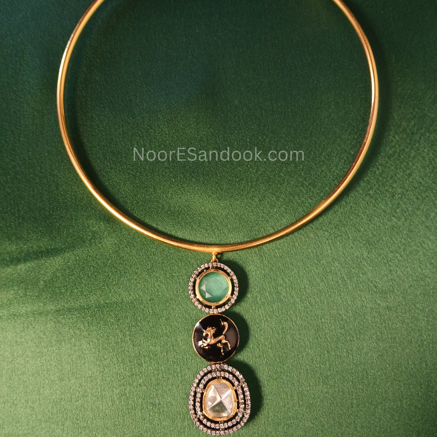 Branded Necklace-Haslee with Earrings(Tiger)- Black