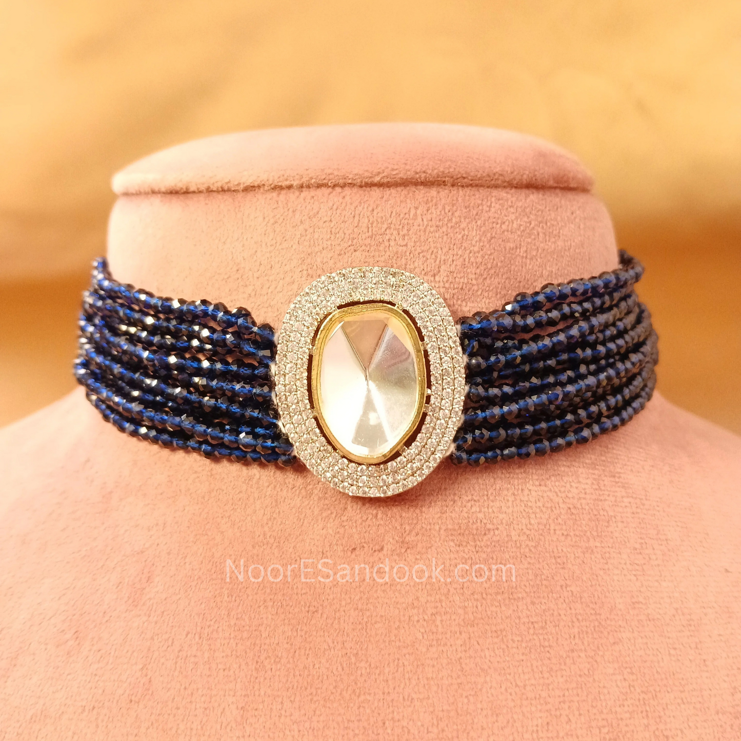 Single Polki Stone Choker- Blue