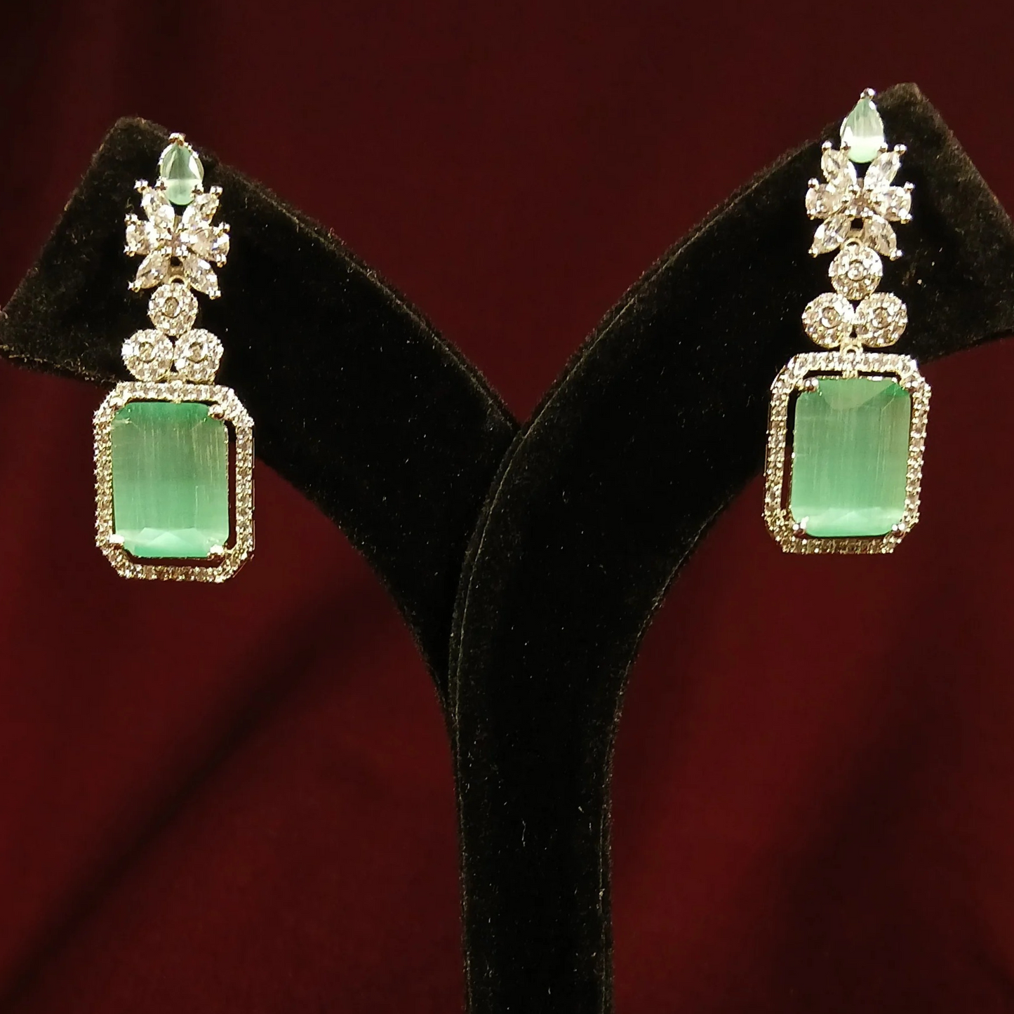 American Diamond Earring with Green Stone