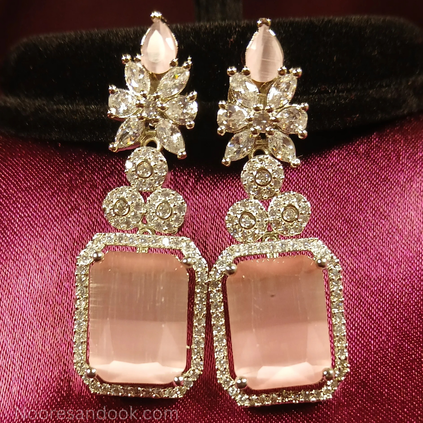 American Diamond Earring with Peach Stone - NoorESandook