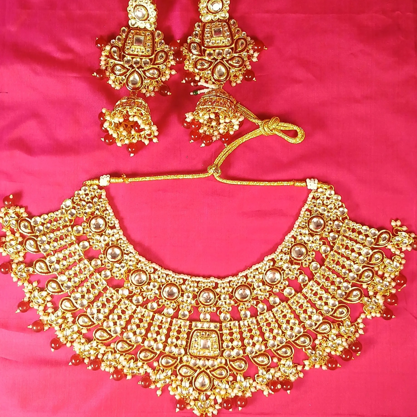 Red Kundan bridal set- With Maang Tika & Haath Phool