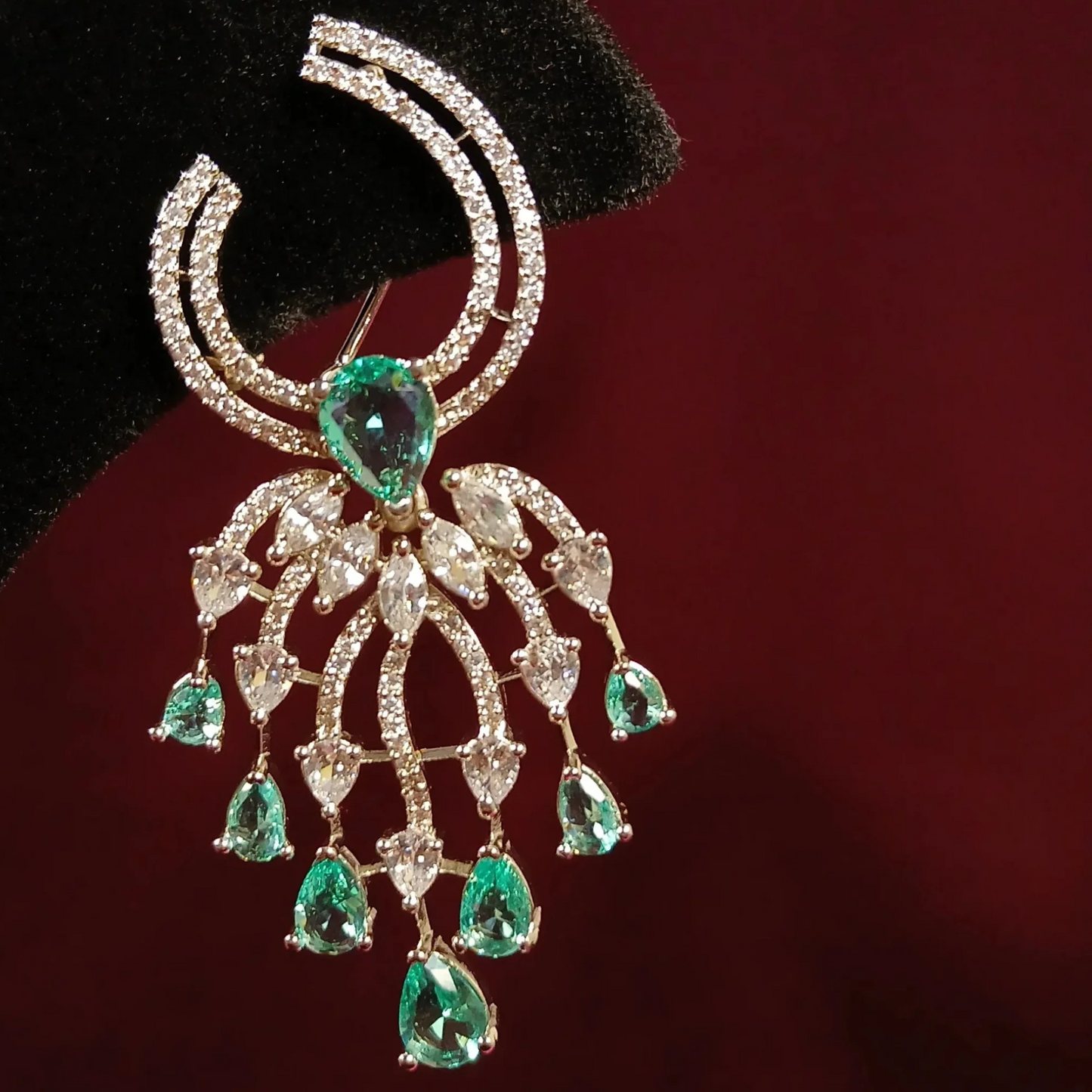 American Diamond Earrings with Sea Green Stones