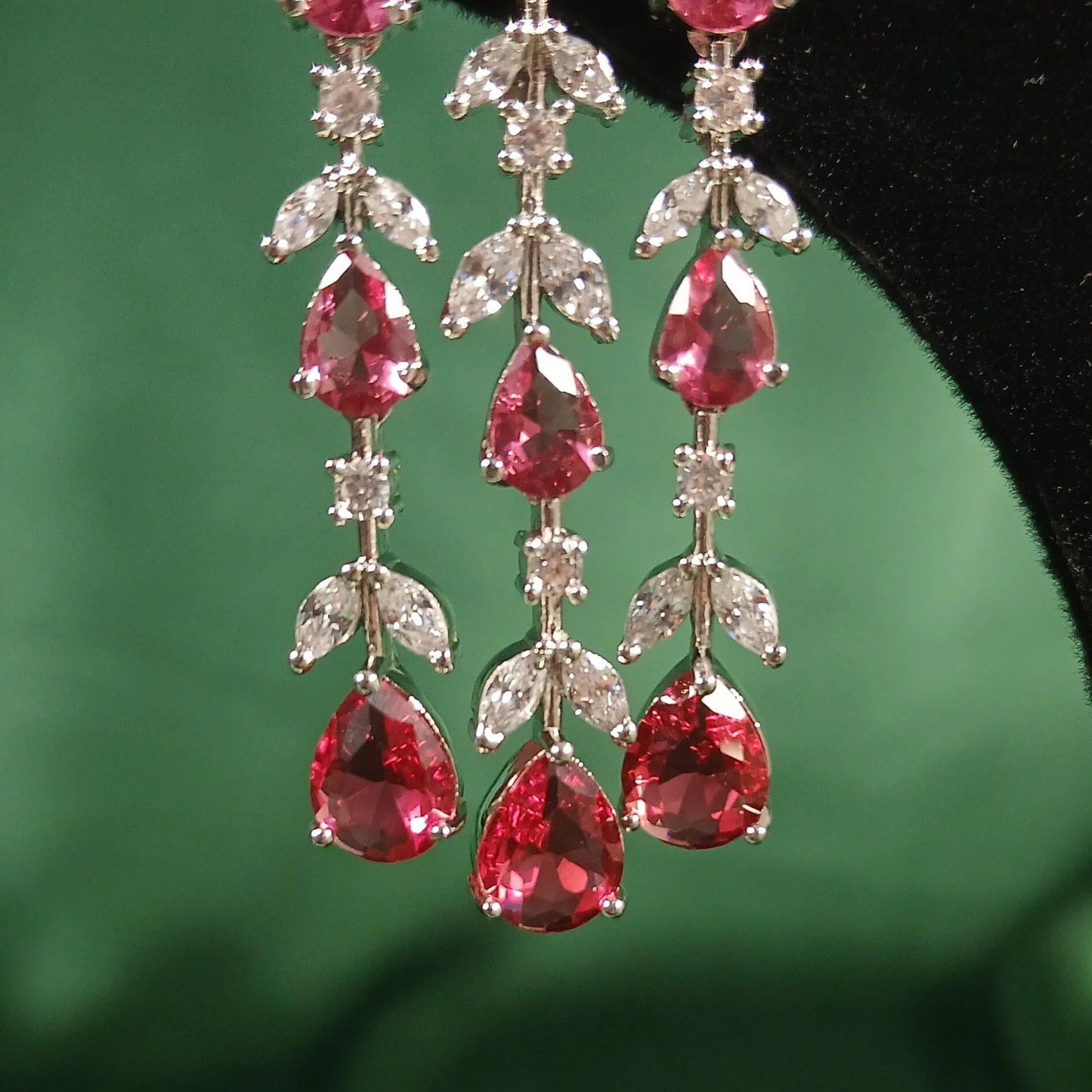 Pink Tourmaline and American Diamond Earrings