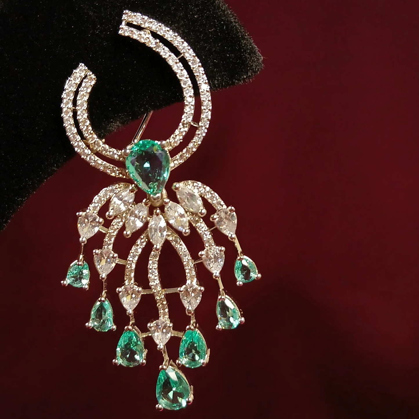 American Diamond Earrings with Sea Green Stones