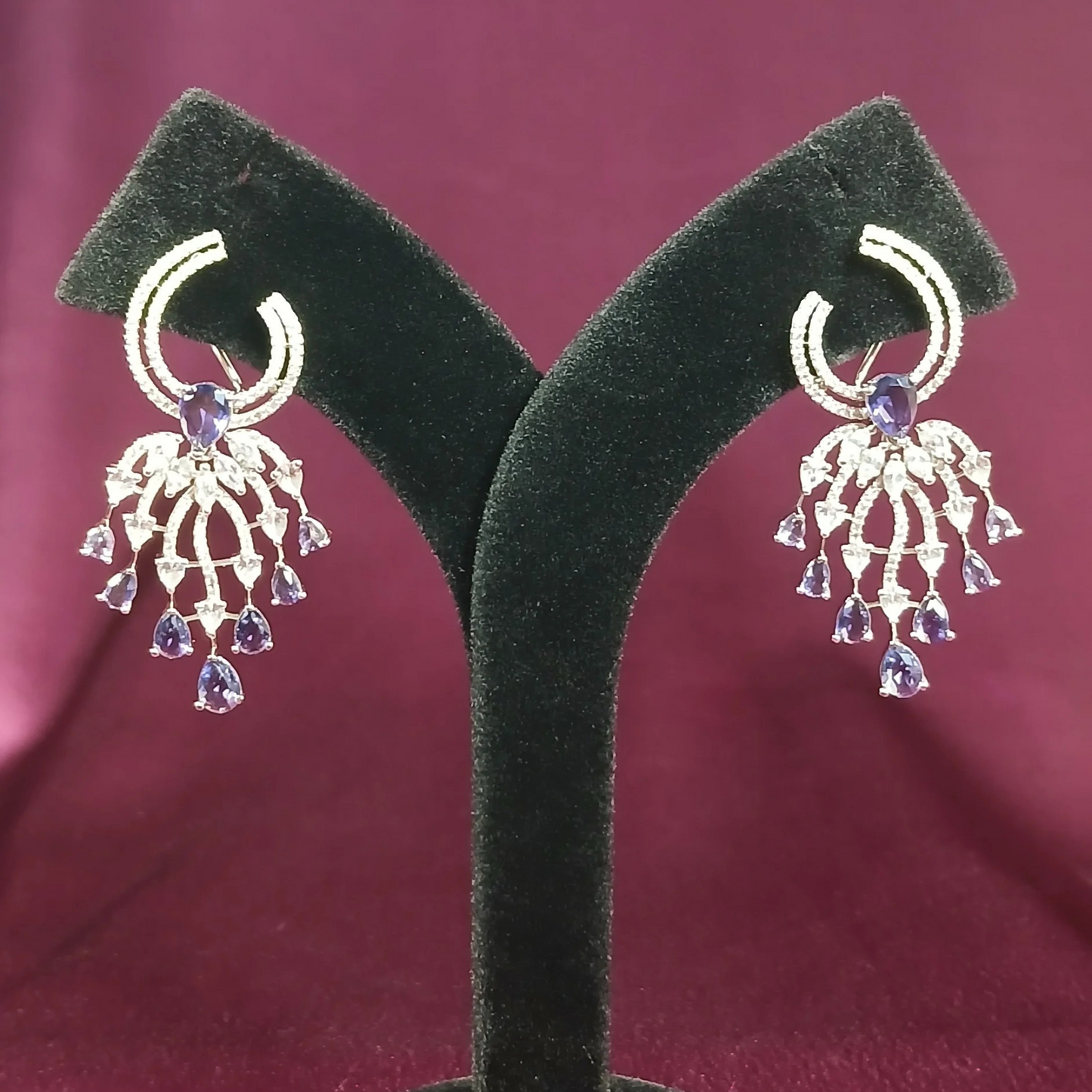 American Diamond Earrings with Purple Stones