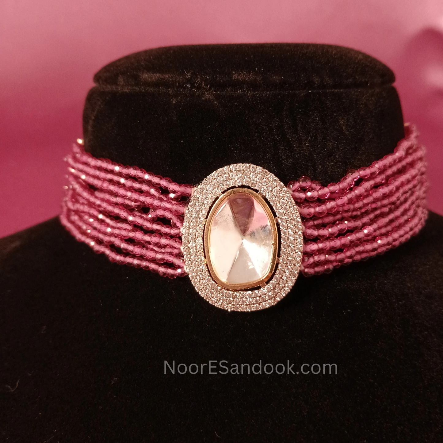 Single Polki Stone Choker- Pink
