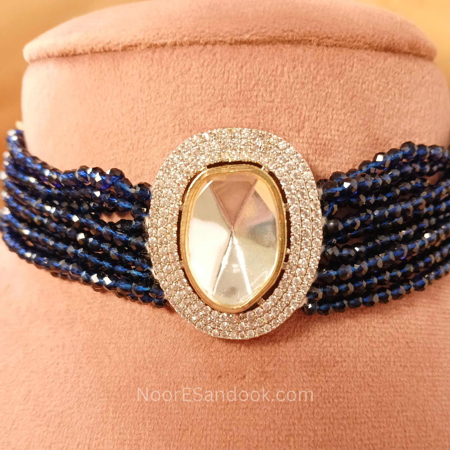 Single Polki Stone Choker- Blue