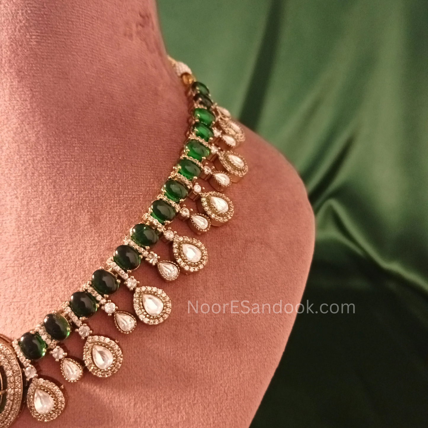 Big Green Stone necklace with Polki