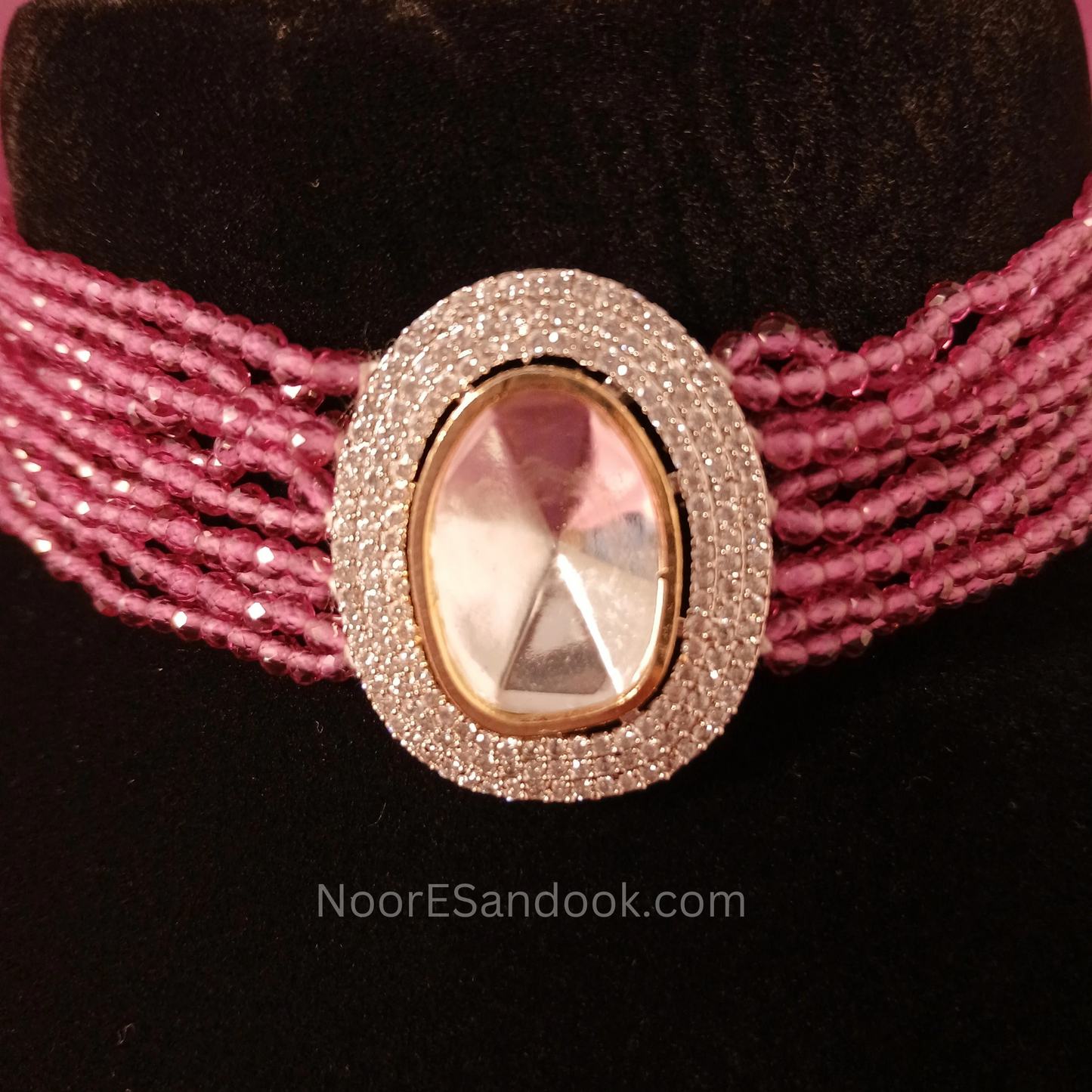 Single Polki Stone Choker- Pink