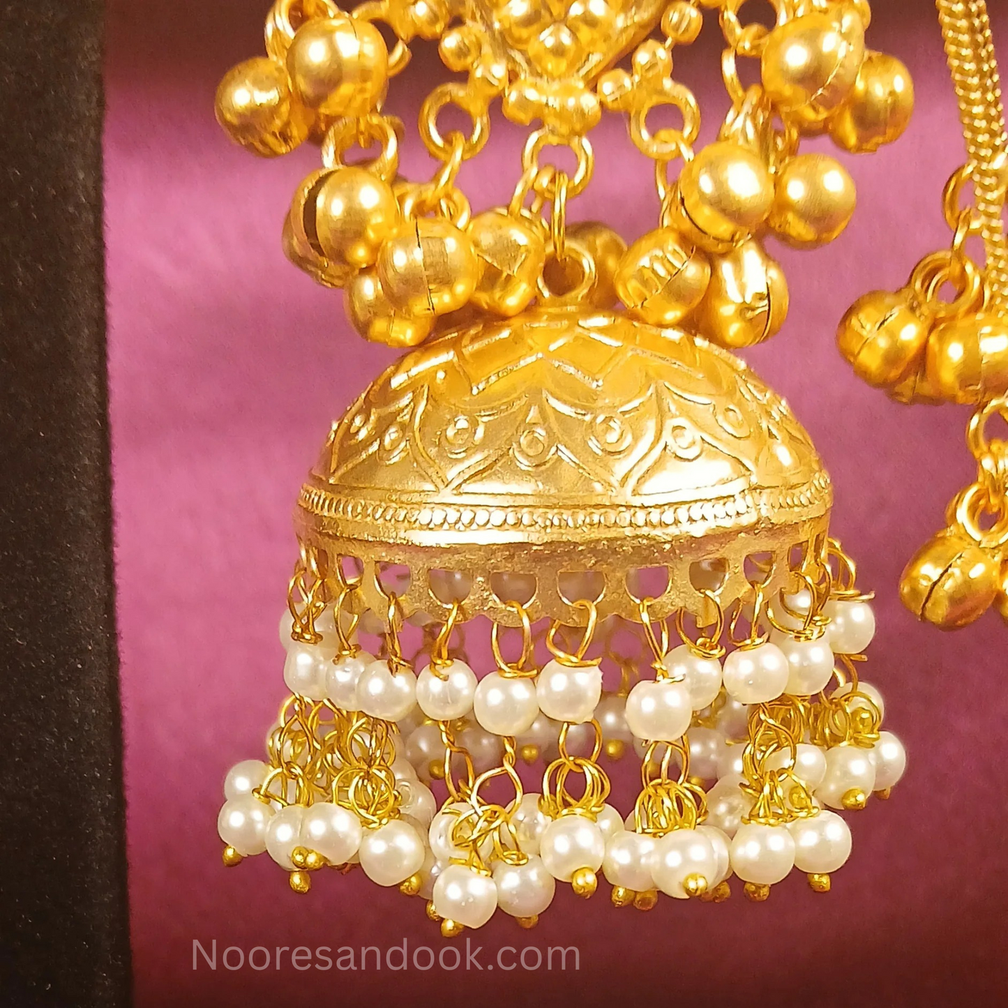 Golden Earrings with Hair Chain