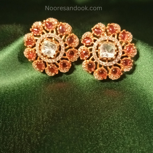 Red Polki Necklace Set With Elegant Stud Earrings